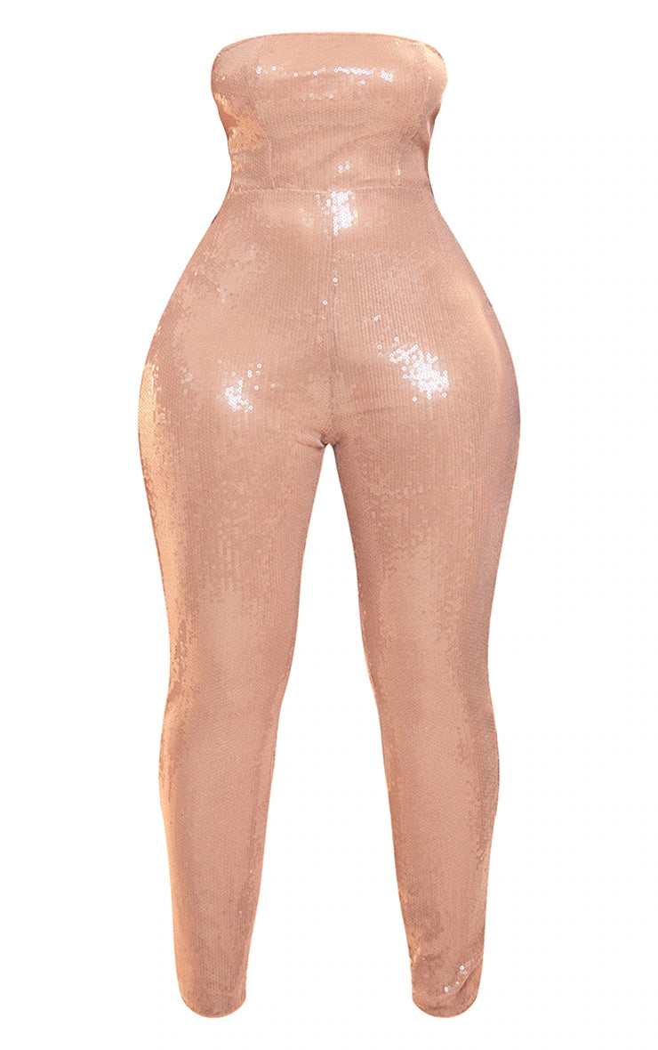 SHAPE NUDE SEQUIN BANDEAU JUMPSUIT