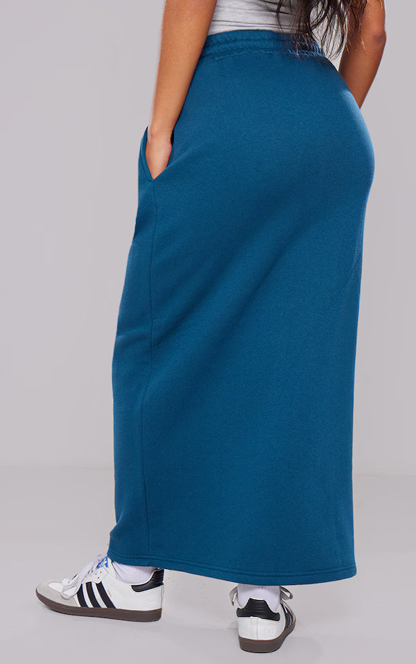 Green Sweat Drawstring Midi Skirt