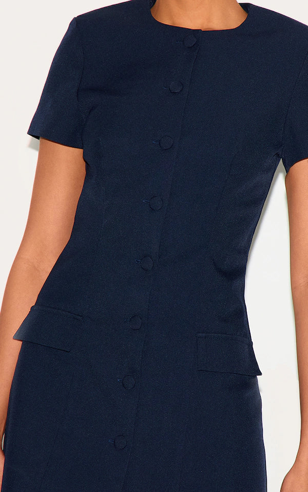 Navy Woven Tailored Short Sleeve Mini Dress