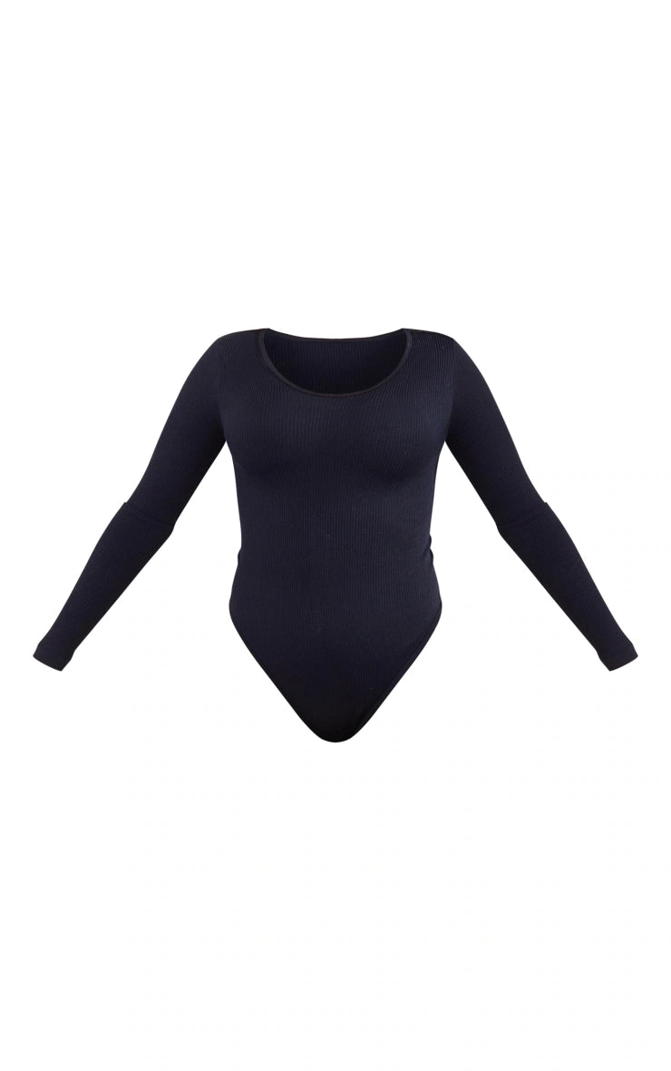 Black Contour Rib Scoop Neck Bodysuit