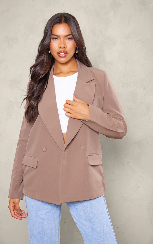 Mushroom Double Breasted Oversized Boxy Fit Blazer