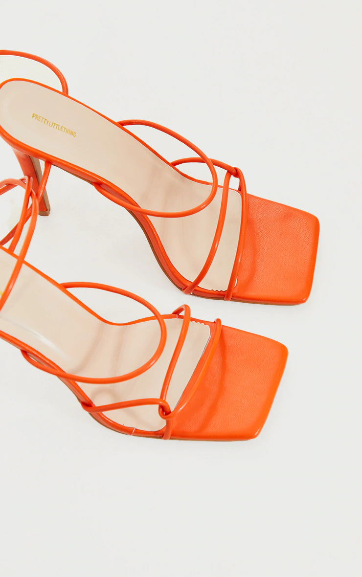 ORANGE WIDE FIT TUBE STRAPPY LACES UP HIGH HEELS