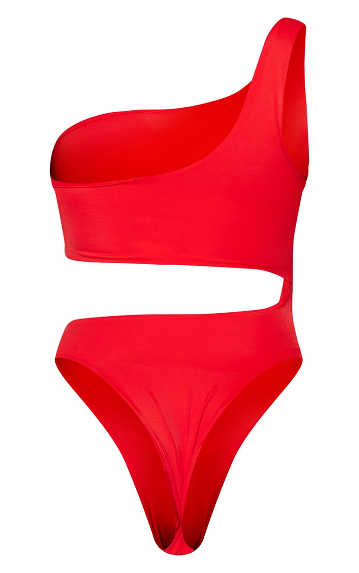 Red One Shoulder Cut Out Swimsuit