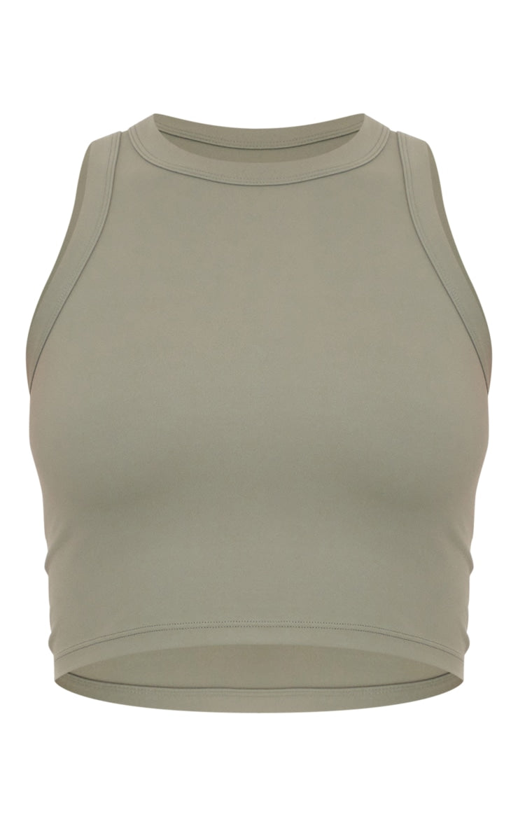 Olive Sculpt Cropped Gym Racer Top