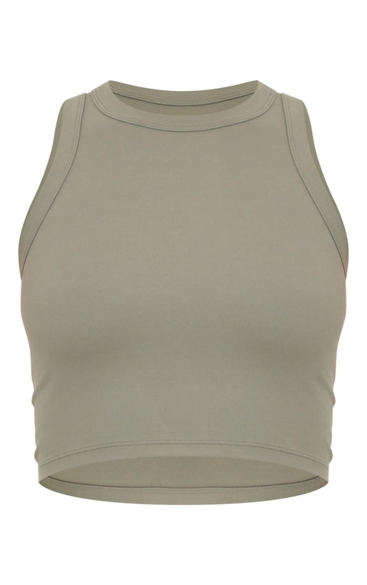 Olive Sculpt Cropped Gym Racer Top