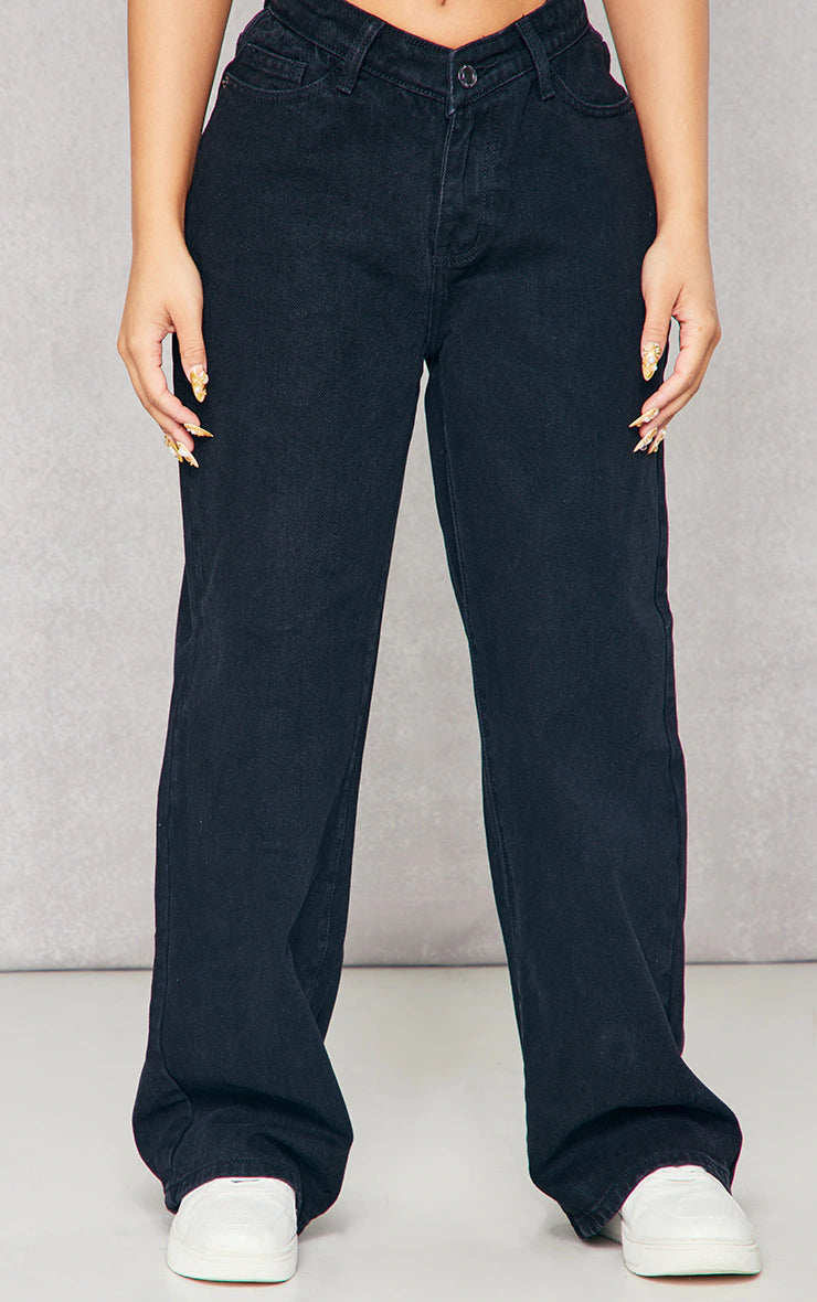 Petite Black Dip Waist Denim Jeans