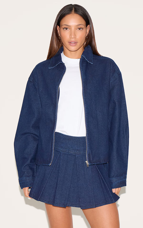 Tall Dark Indigo Buckle Detail Pleated Mini Skirt