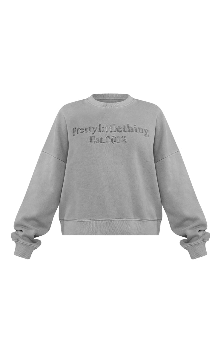 GREY EMBROIDERED WASHED BOXY SWEATSHIRT