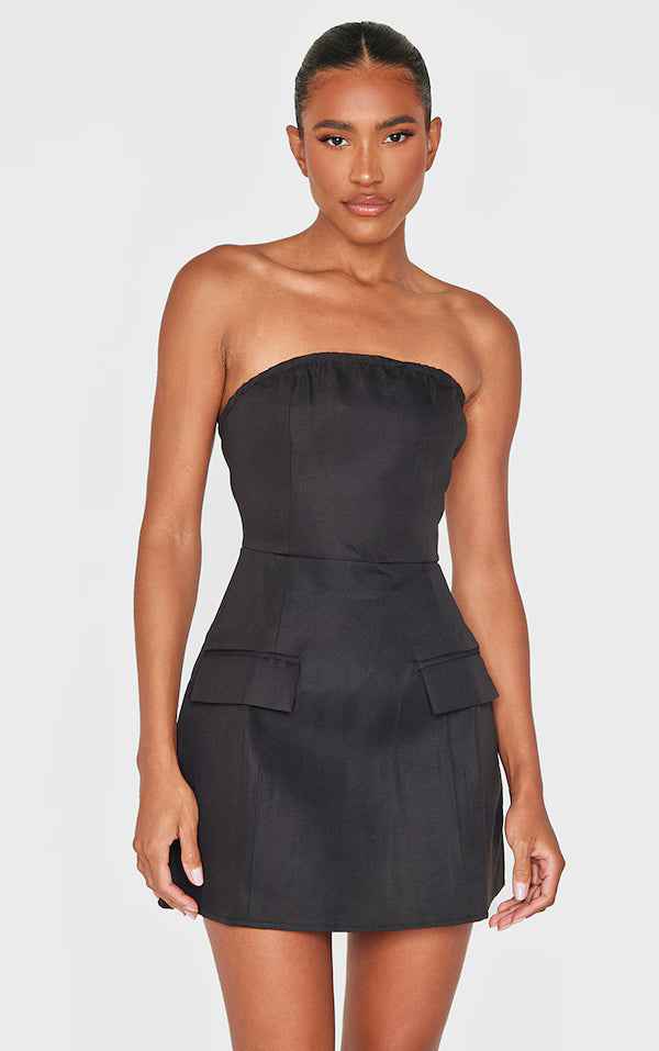 Black Bandeau Pocket Detail Shift Dress