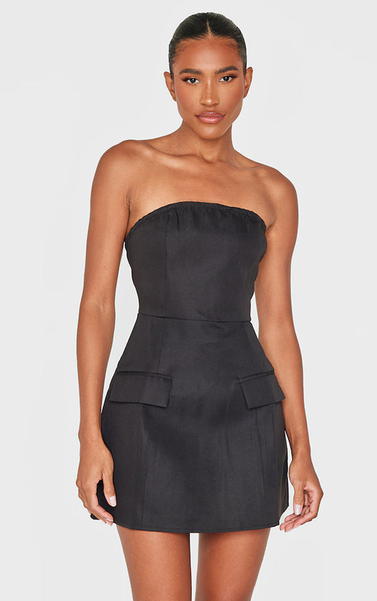 Black Bandeau Pocket Detail Shift Dress