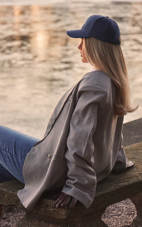 Brown Houndstooth Shoulder Padded Oversized Curved Hem Blazer