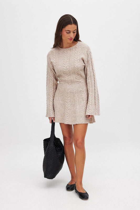 Cable Knitted Boat Neck Mini Dress