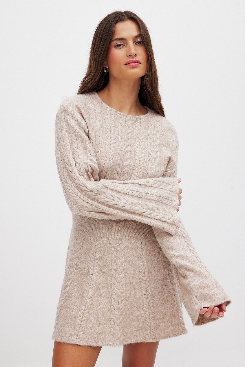 Cable Knitted Boat Neck Mini Dress