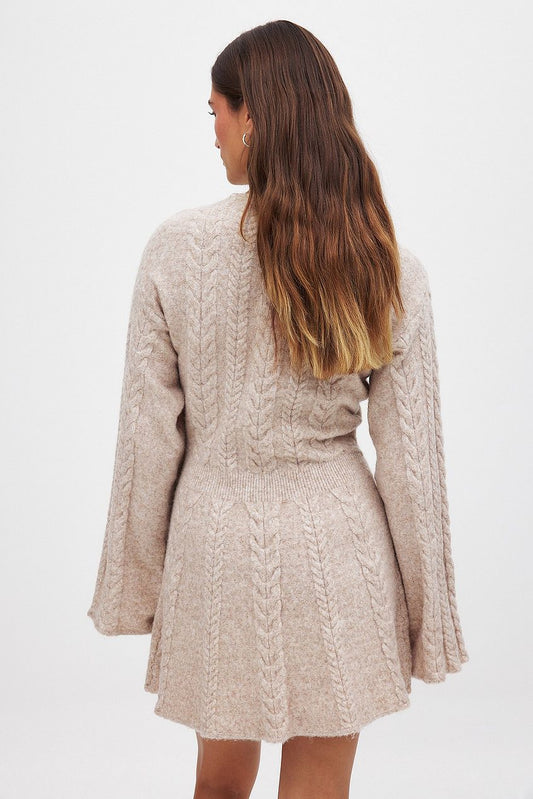 Cable Knitted Boat Neck Mini Dress