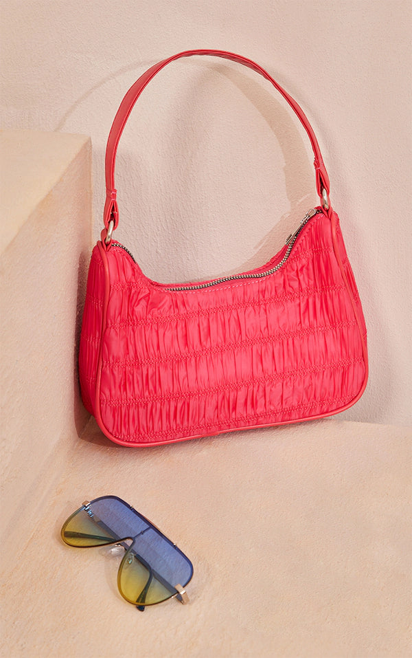 Plt - Pink Ruched Row Shoulder Bag