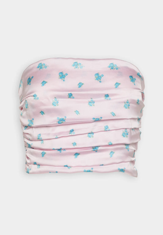 Pleated tube top blue flower