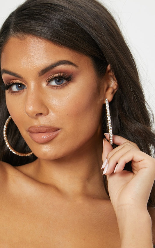 Gold Diamante Row Oversized Hoop Earrings