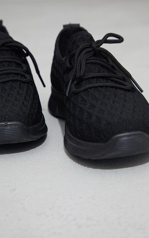 Plt - Black Knitted Lace Up Sports Trainers