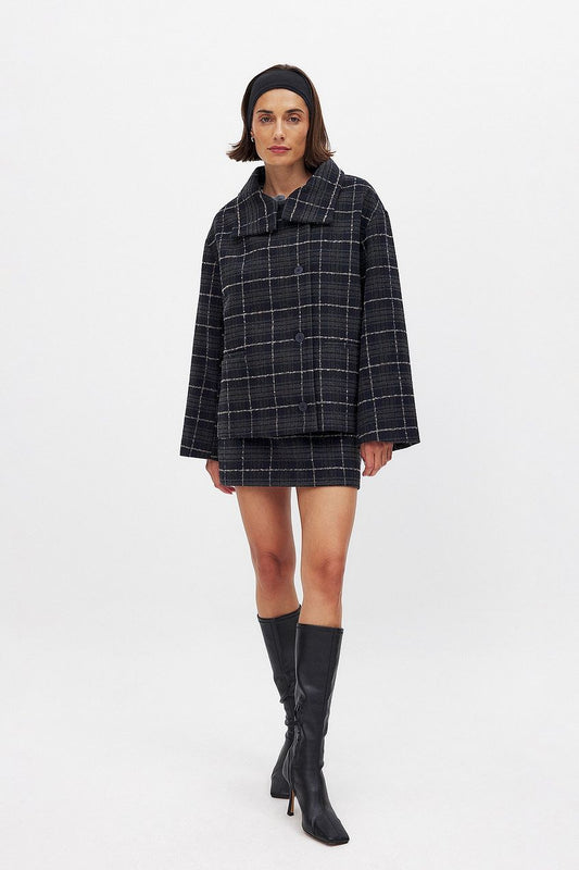 Checked Oversized Short Jacket