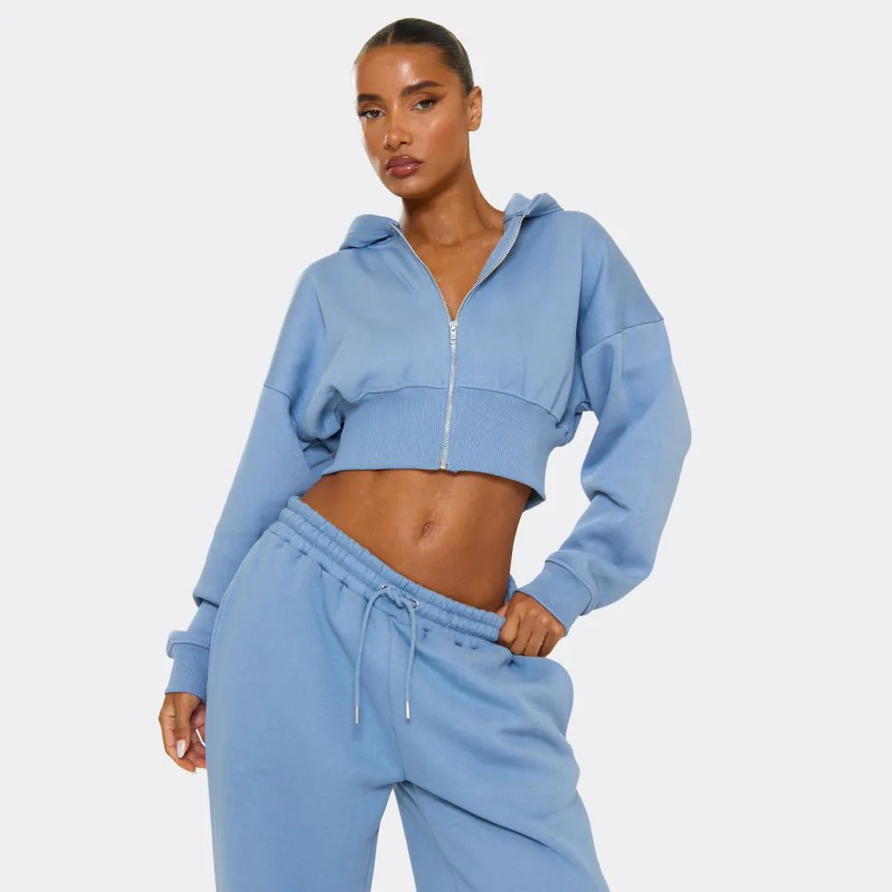 Ego - Zip Through Cropped Hoodie In Blue