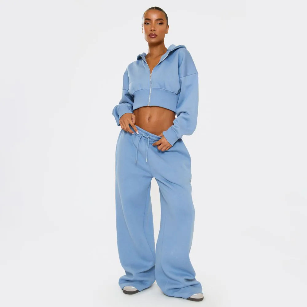 Ego - Zip Through Cropped Hoodie In Blue