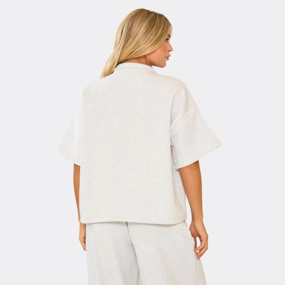 Short Sleeve Polo Collar Detail Sweatshirt In Grey