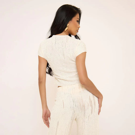 Cap Sleeve Top In Cream Texture