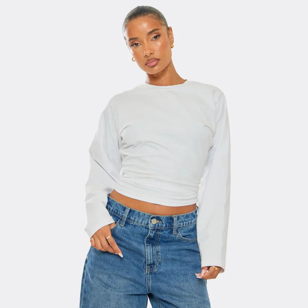 Long Sleeve Crew Neck T-Shirt In White