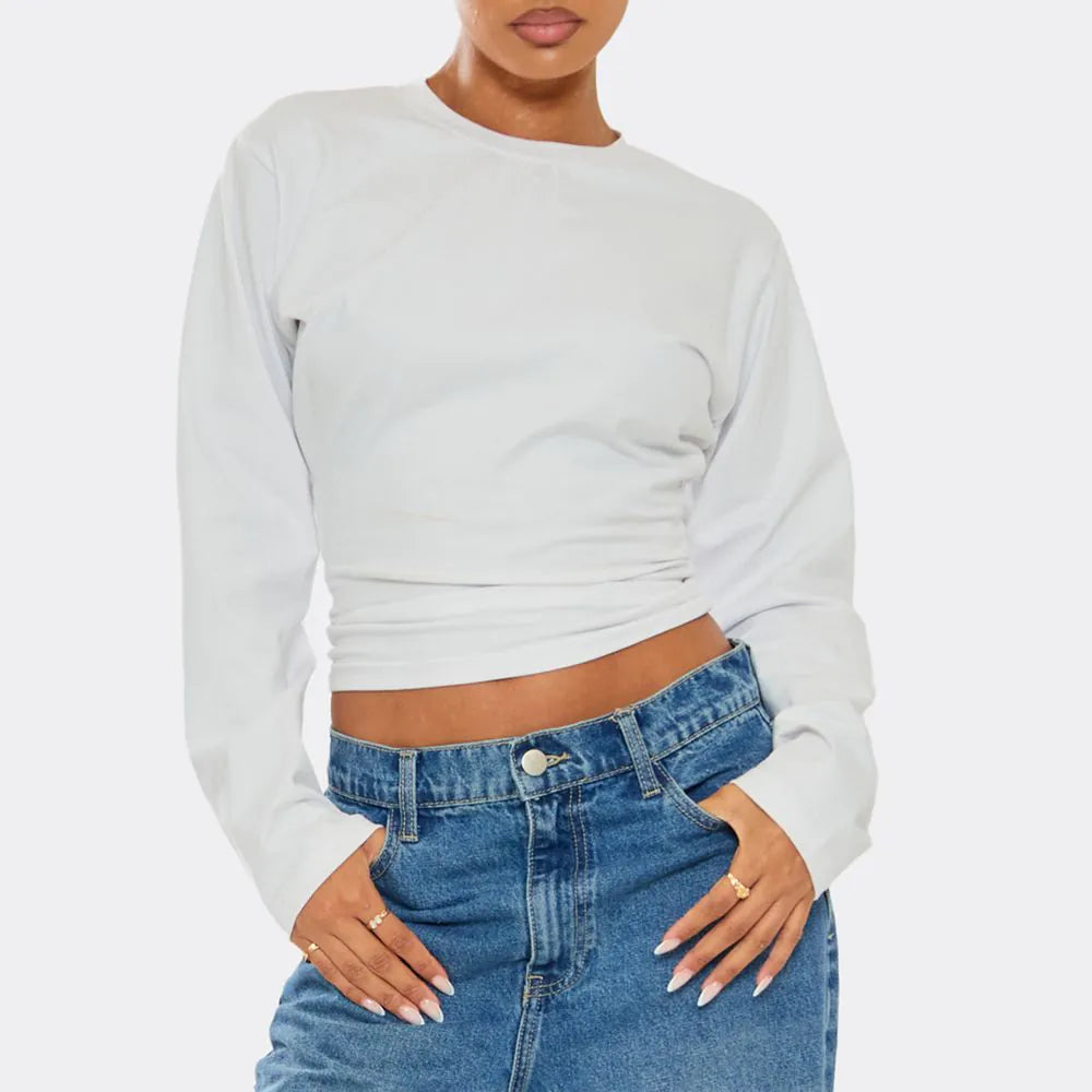 Long Sleeve Crew Neck T-Shirt In White