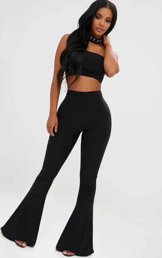 Plt - Shape Black Slinky Flared Leg Trousers