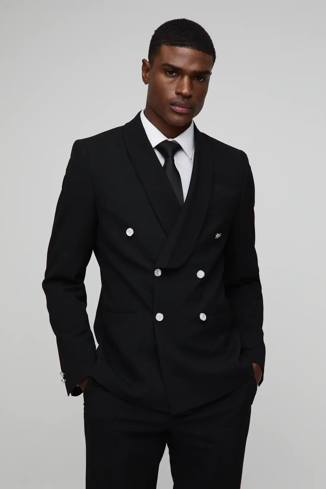 boohooMAN Straight Fit Double Breasted Suit Jacket