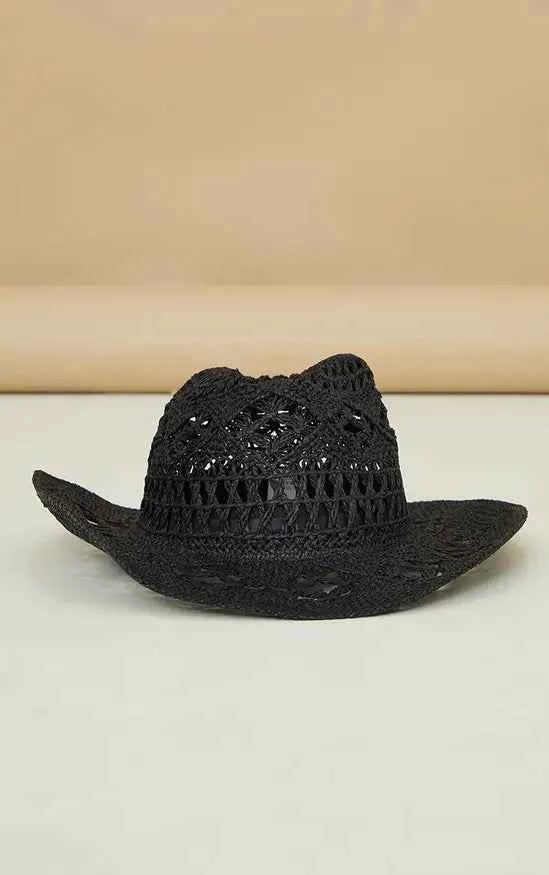 Plt - Black Raffia Cowboy Hat