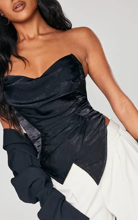 PrettyLittleThing Hammered Satin Asymmetric Pointed Hem Corset