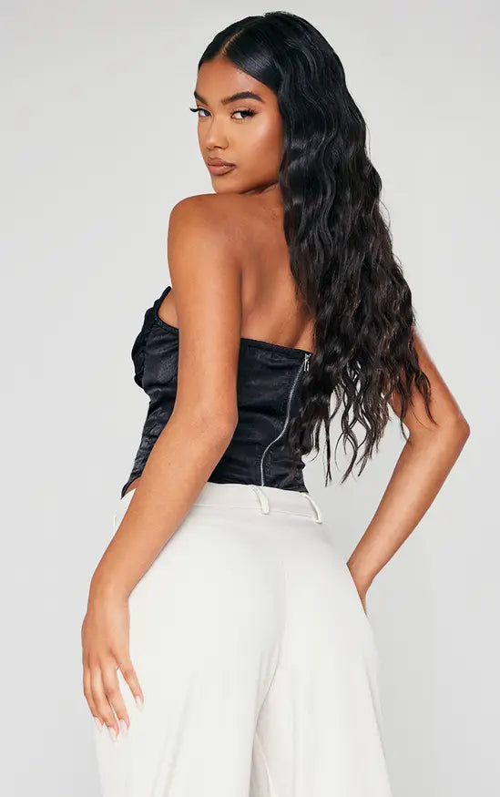 PrettyLittleThing Hammered Satin Asymmetric Pointed Hem Corset
