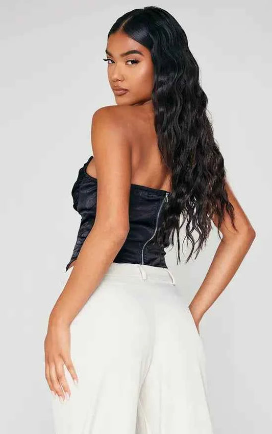 PrettyLittleThing Hammered Satin Asymmetric Pointed Hem Corset