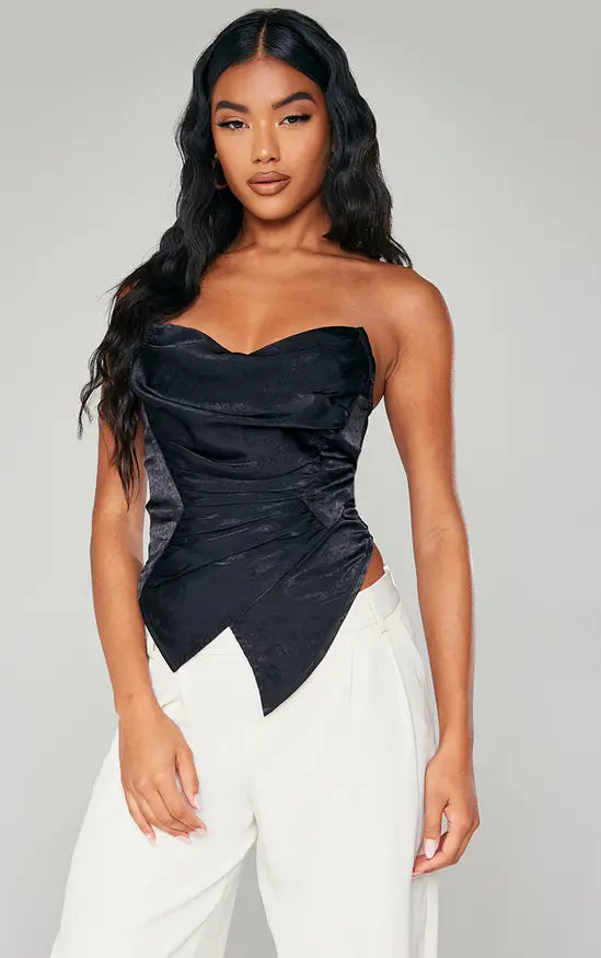 PrettyLittleThing Hammered Satin Asymmetric Pointed Hem Corset
