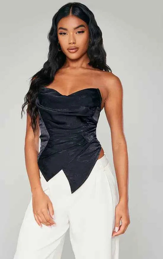 PrettyLittleThing Hammered Satin Asymmetric Pointed Hem Corset