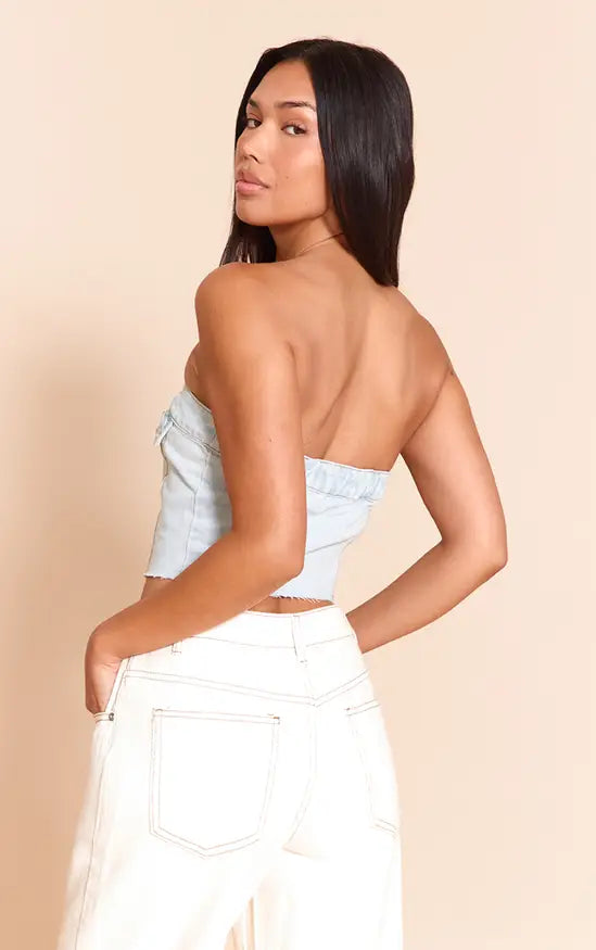 Plt - Pocket Detail Cropped Denim Corset Top