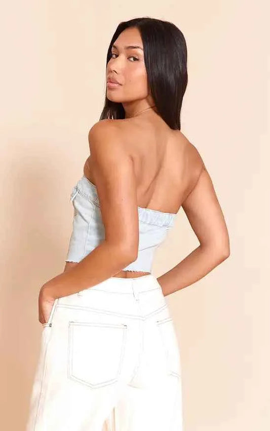 Plt - Pocket Detail Cropped Denim Corset Top