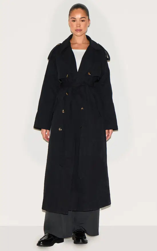 Plt - Black Belted Double Breasted Trench Coat