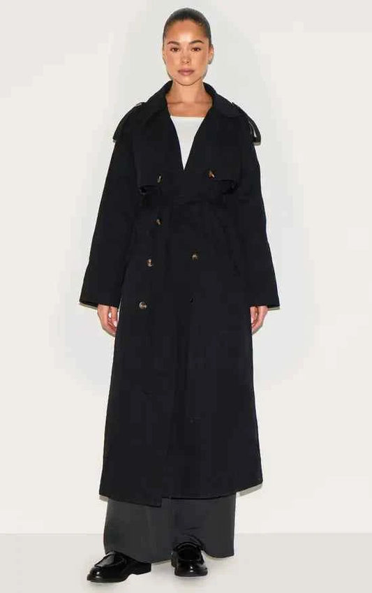 Plt - Black Belted Double Breasted Trench Coat
