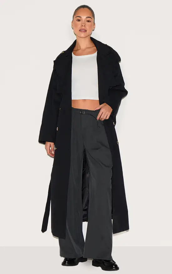 Plt - Black Belted Double Breasted Trench Coat