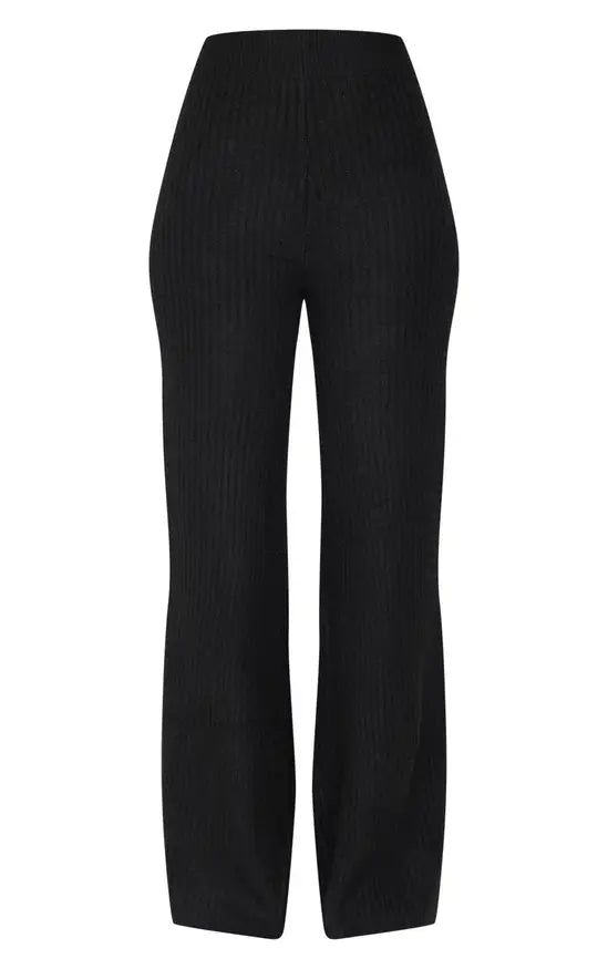 Plt - Tall Black Luxe Rib Knit Wide Leg Trousers