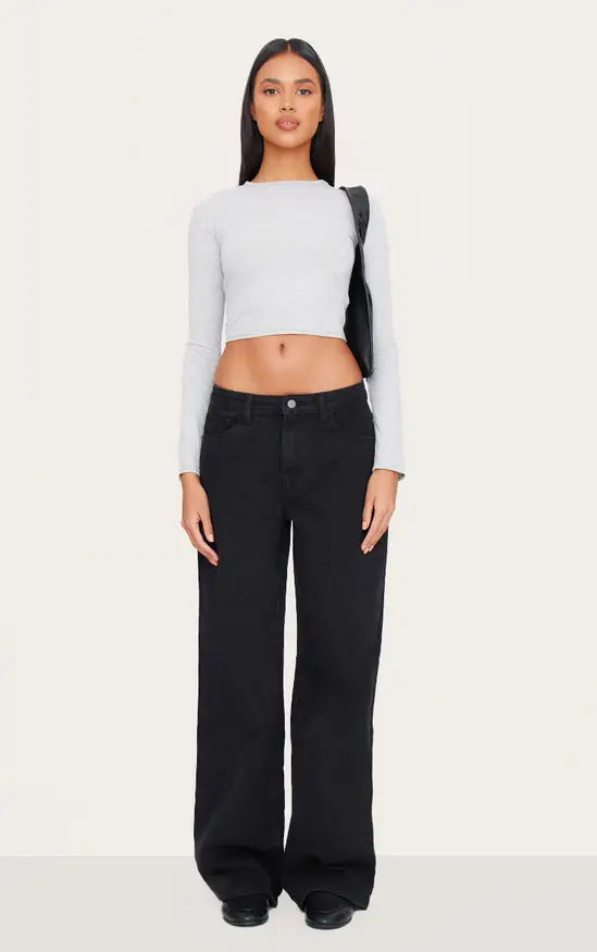 Plt - Washed Black Low Rise Wide Leg Jean