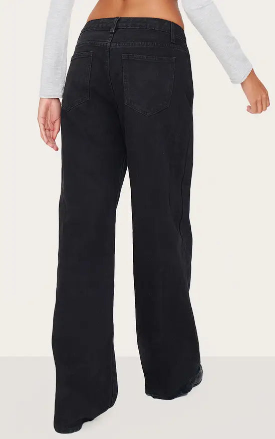 Plt - Washed Black Low Rise Wide Leg Jean