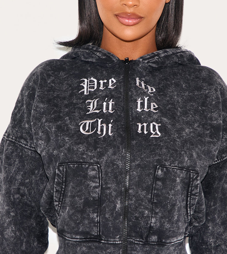 Plt - Shape Printed Zip-Through Washed Jacket