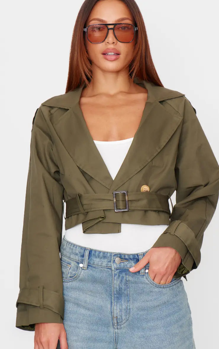 Plt - Khaki Cropped Trench Coat