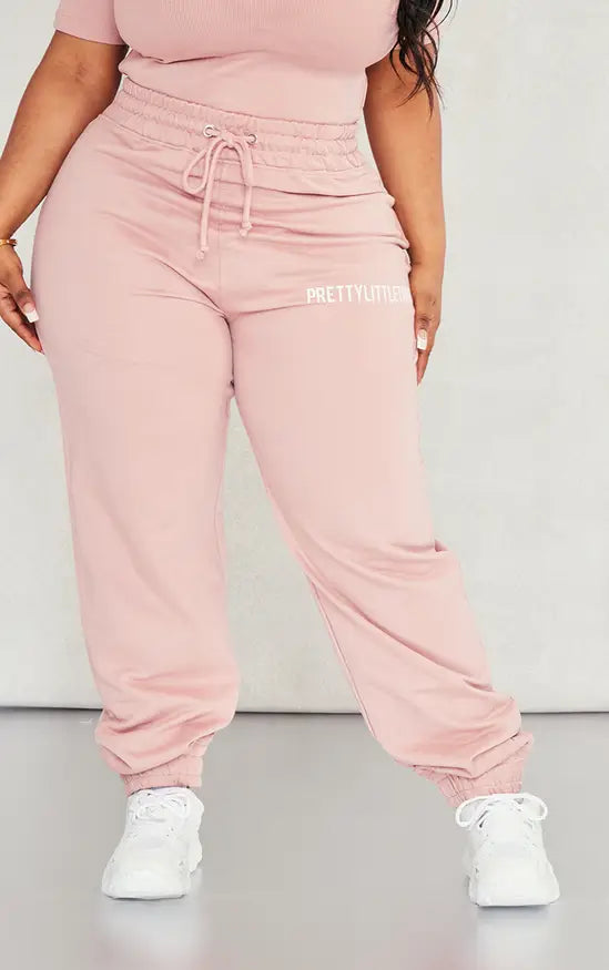 PRETTYLITTLETHING Plus Basic Light Pink High Waisted Cuffed Joggers
