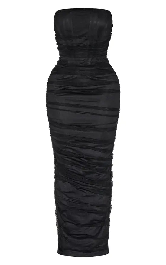 Plt - Shape Black Mesh Corset Bandeau Maxi Dress
