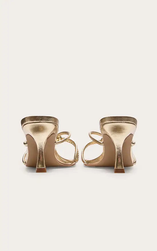 Plt - Gold Wide Fit Pu Square Toe Knotted Heeled Mules